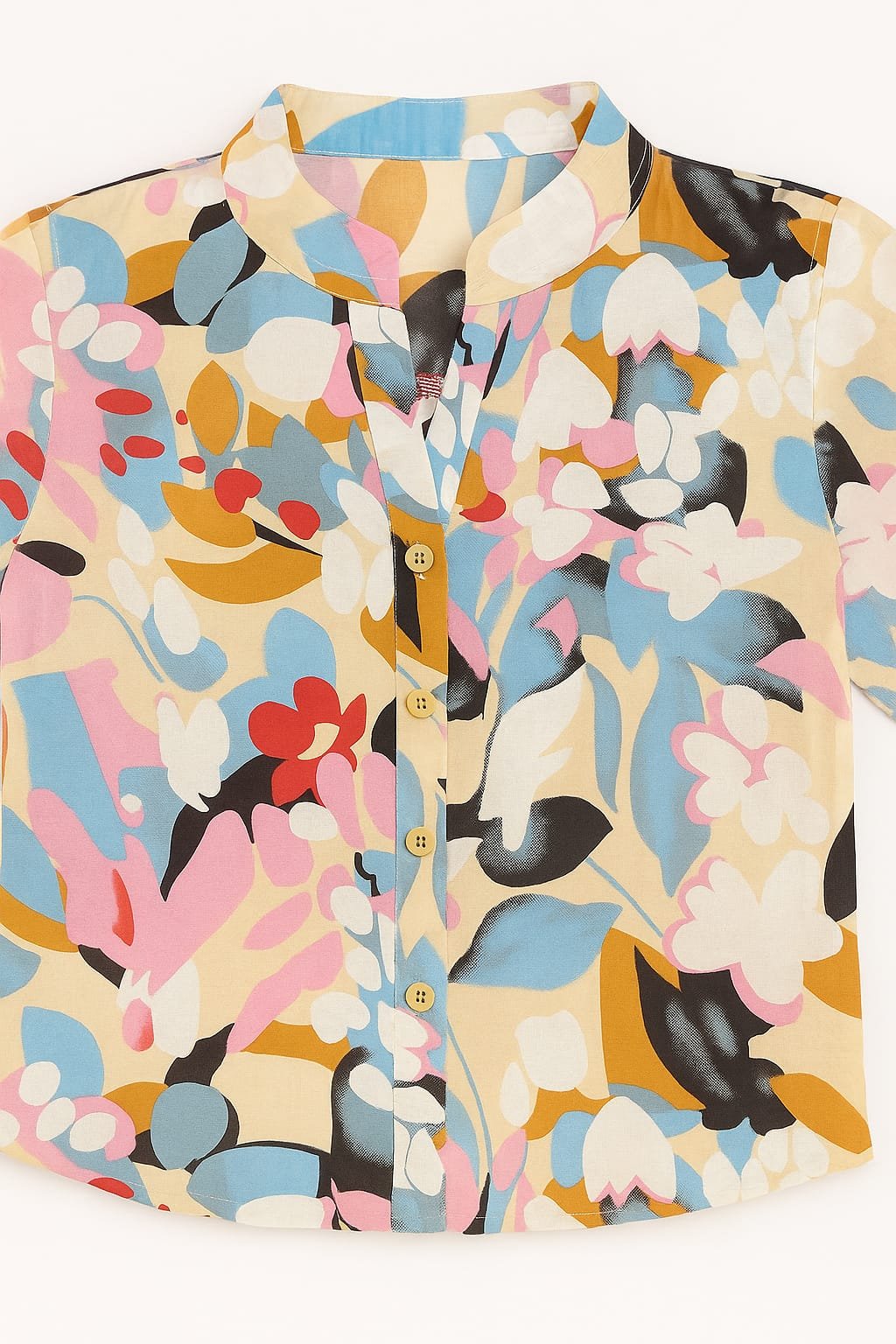 Cotton Print 60*60 Courd Set With Chines Collor Half Belt Half Lastik. - Image 2