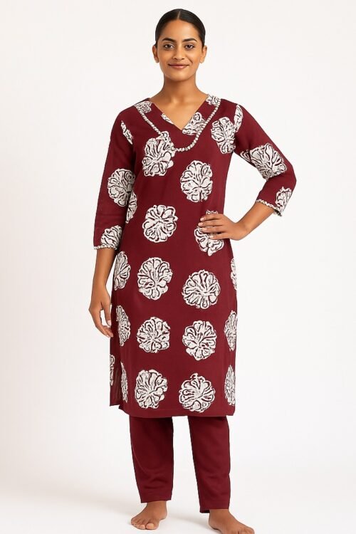 Cotton Print Suit 60*60 Neck+wrist Lesses Pant Half Belt Half Lastik One Sided Pocket.