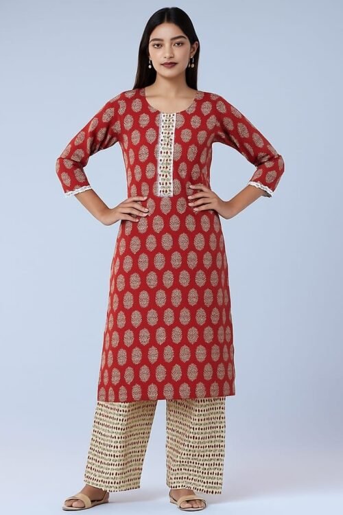 Cotton Print 60*60 Neck Crosiya Lesses. Pant All Over Lastik & One Sided Pocket.