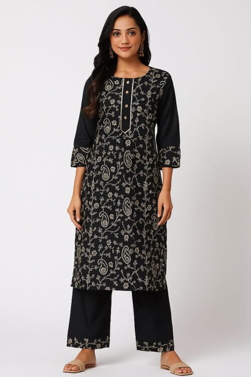 Zari Work Suit 60*60 Pure Cotton Neck Botton Pant All Over Lastik & One Sided Pocket.